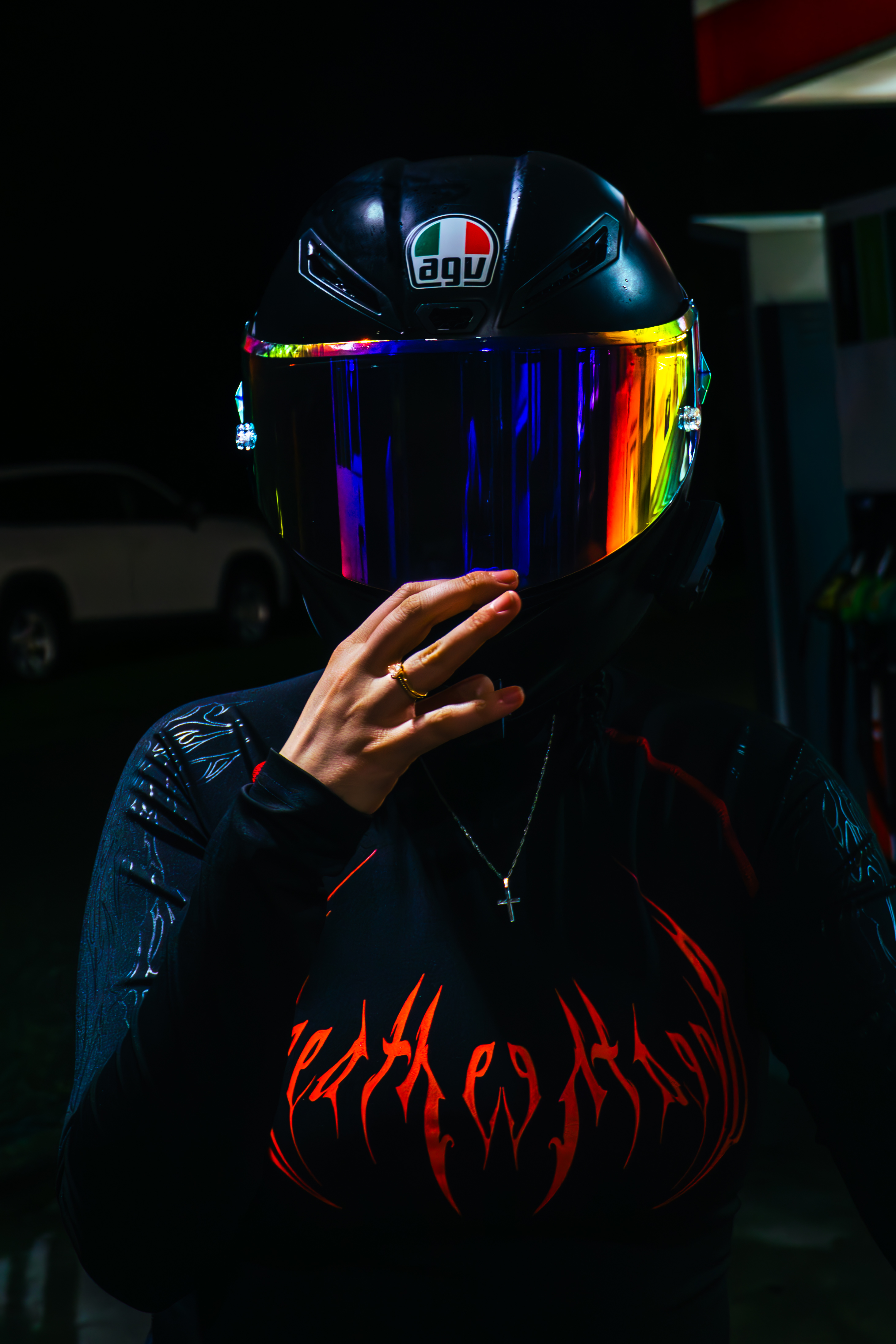Picture of Girl inside a Motorcycle Helmet